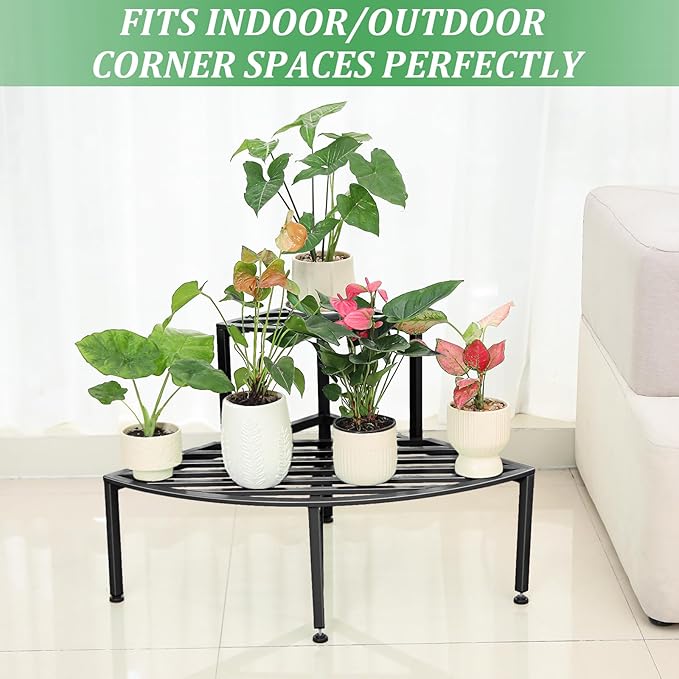 Dipion Corner Plant Stand Outdoor Metal,2 Tier Heavy Duty Ladder Plant Shelf Indoor for Multiple Plants,37.08" L x 22.83" W x 20.07" H,Black