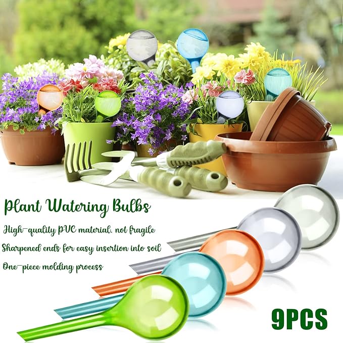 Droutti 9Pcs Plant Watering Globes 13×5 cm, Colored Self Watering Globes Automatic Watering Bulbs Plastic Plant Water Globes Drip Irrigation Device for Indoor Outdoor Plants