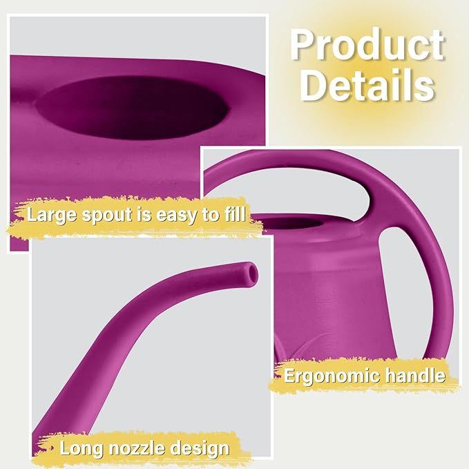 Plastic Watering Can - for Indoor and Outdoor Plant - 1/2 Gallon - Rose Red