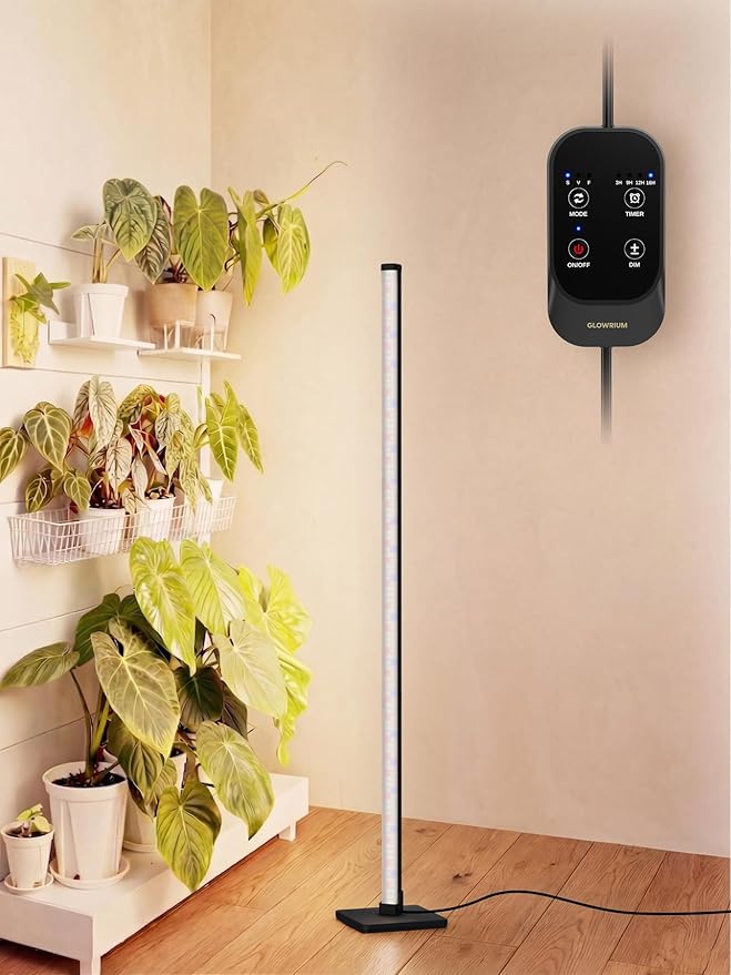 GLOWRIUM Grow Lights for Indoor Plants, 30W Vertical Plant Grow Lights with Auto-Timer, Full Spectrum LED Standing Plant Grow Light, 3 Light Modes, 6-Level Dimmable (45in)