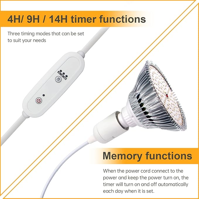 LED Grow Light Bulbs, Hanging Grow Lights for Indoor Plants, 25W 5000K, Height Adjustable Plant Light with Timer, Full Spectrum Grow Light Replace Sunlight for Large Tall Plant, Greenhouse