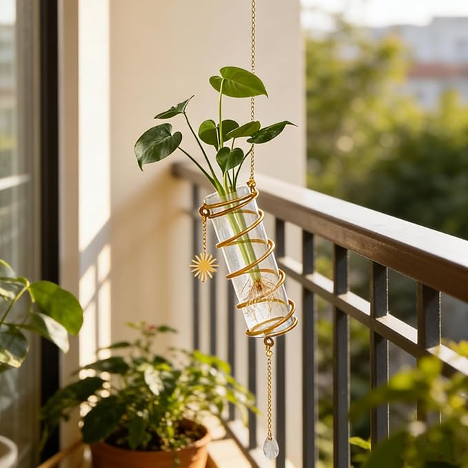 Plant Propagation Station Glass Hanging Propagation Tubes for Indoor Plants, Hydroponics Wall Planter Holder with Hanging Chain, 3Pcs Propagation Vases Hydroponics for Women Plant Gifts