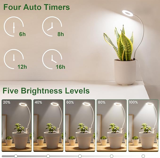 LORDEM Indoor Plant Grow Lights with 6/8/12/16H Auto Timer, 3 Spectrum Modes, Full Spectrum LED, Adjustable Height, for Small Plants, 3 Pack White
