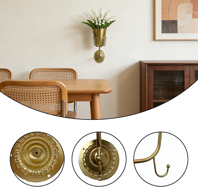 Gold Wall Planter, Wall Vase – 9.84×6.30×4.92 Inches Metal Gold Wall Planter Wall Vase – Hanging Wall-Mounted Flower Pot for Indoor Outdoor Home Decor Living Room Balcony