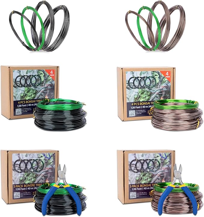 Bonsai Wire Kit, 4 Rolls Total 64Ft Aluminum Bonsai Training Wire Set for Indoor 1.0MM, 1.5MM, 2.0MM