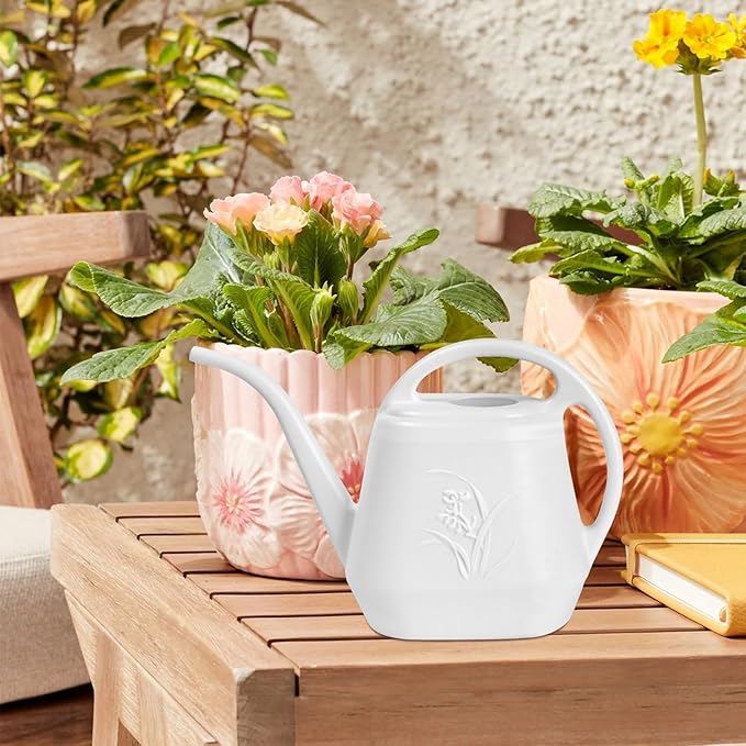 Plastic Watering Can - for Indoor and Outdoor Home Garden Plants - with Long Spout - White - 1/2 Gallon