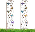 LEWIS&WAYNE 2 Pack Metal Garden Trellis with Colorful Butterfly 60 Inch High Outdoor Decoration Arched Fence Trellis for Climbing Plants for Patio, Lawn, Yard, Backyard, Wall Brackets