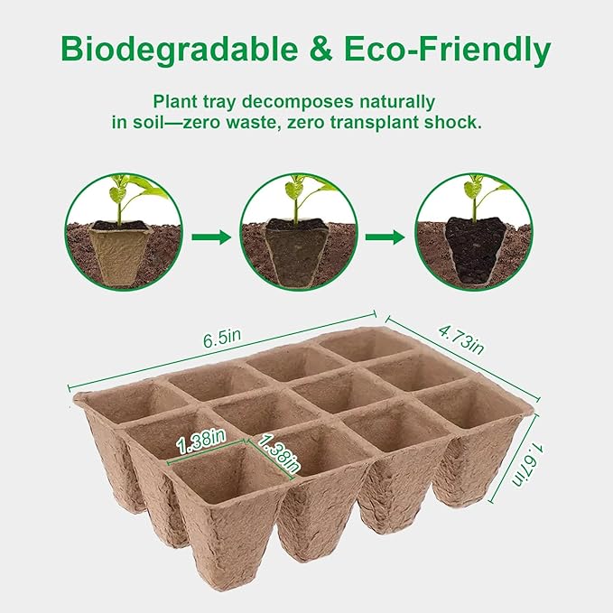 Seedling Starter Trays,Biodegradable Seed Starter Trays for Seedlings,Eco-Friendly Peat Pots(60 Cells - 5 Pack)