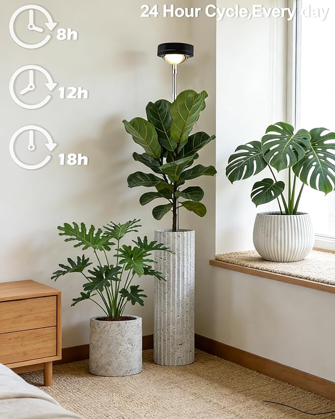 Plant Grow Light,yadoker LED Growing Light Full Spectrum for Indoor Plants,Black Magnifying Glass Plant Lights,Height Adjustable, Automatic Timer, 5V Low Safe Voltage,Idea for Large
