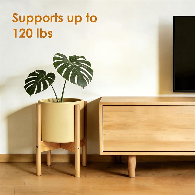ALIGADO 2 Pack Bamboo Plant Stands Indoor, for Up to 12 Inch Pots, Built to Fit Corners, Sturdy & Stable Design, Natural Wood Color