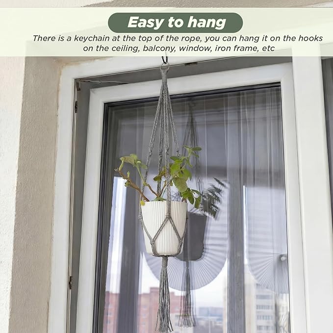 EBOOT 2 Pack 48 Inch Large Macrame Plant Hanger Rope to Hang Flower Pot Plant Holder for Indoor Outdoor Decorations, 4 Legs (Grey)