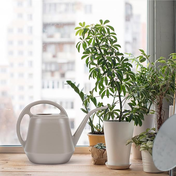 Toyvian 4l Long Spout Watering Can for Indoor Garden and Outdoor Plants Thickened Plastic Watering Pot in Coffee Color Large Capacity for Flowers and Succulents