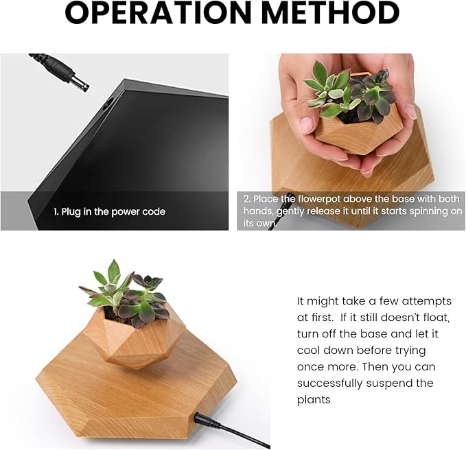 Levitating Plant Pot, Magnetic Levitation Flower Pot Suspension Floating Plant Succulents, Air Bonsai Potted Plant for Home Decoration, Living Room, Office, Desk (Wood)