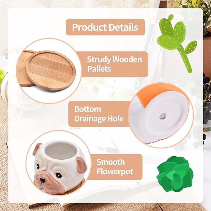 6 Pack Cute Dog Succulent Pots with Drainage – Ceramic Puppy Planters for Small Plants & Cactus, Animal Shaped Mini Flower Pots, Desk & Home Décor, Gift for Dog Lovers, Office, Balcony, Garden