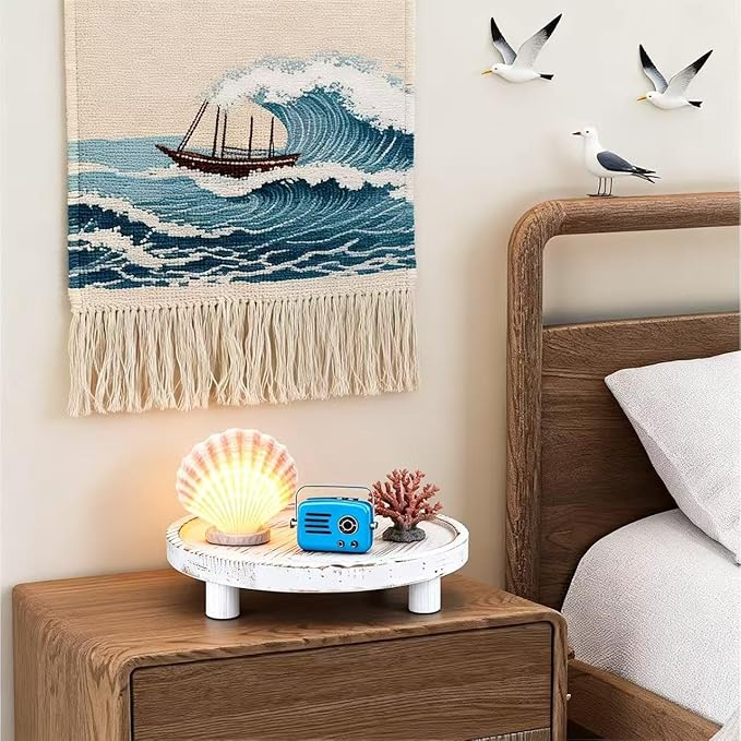3 Pcs Wooden Display Risers Round Wood Pedestal Stand Mini Plant Tray Stand, 10-6 Inch Rustic-style decorative shelf for Displaying Plants and Candles (White)