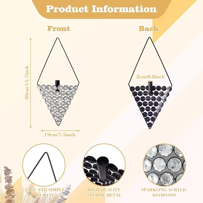 2 Pcs Boho Wall Decor Hanging Planters Bling Jeweled Wall Mounted Metal Wall Decor Modern Home Decor Display Wall Art Bedroom Bathroom Living Room-15.7 inch