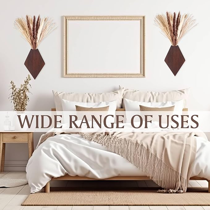 2 Pcs Bohemian Wooden Wall Planter Set with Pampas Grass Modern Farmhouse Wall Decor for Living Room, Bathroom, Bedroom, Office(Brown,Regular Style)