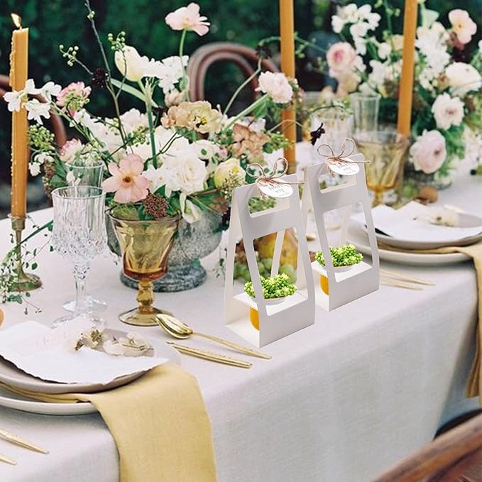 25 PCS White Succulent Wrap Bags for Wedding, Kraft Paper Gift Bags with Thank You Cards and Handle for 2.17'' Pots, Paintable Succulent Plants Holder for Party Favors (Pots and Plant Not Included)