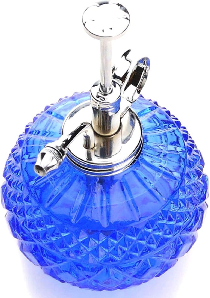 Plant Mister- Blue Glass Bottle & Brass Sprayer (Chrome)