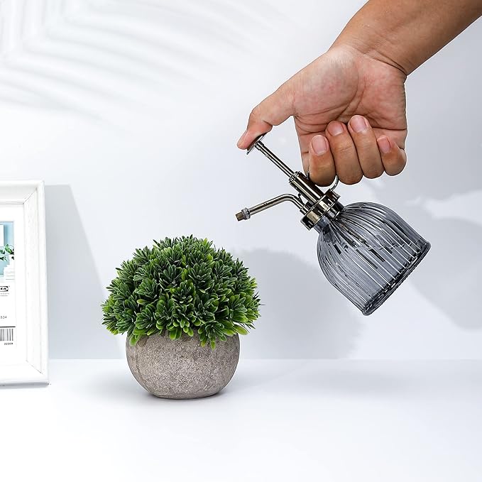 Glass Plant Mister Spray Bottle, Succulent Spray Bottle with Top Pump, Glass Plant Sprayer Mister Vintage Spritzer Small Watering Can for Indoor Outdoor Houseplant - Grey