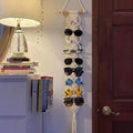 AceOrbit Macrame Sunglasses Holder Boho Wall-Mounted Hanging Sunglasses Organizer Vertical Woven Glasses Holder Display Storage Rack for Bohemian Bedroom Home Office Decor(Classic Style,Beige)