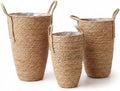 3PCS Rattan Planter, 3 Sizes Seagrass Woven Plant Basket with Waterproof Liner, Plant Baskets Indoor with Handle for Balcony Home Decoration|Flowerpot