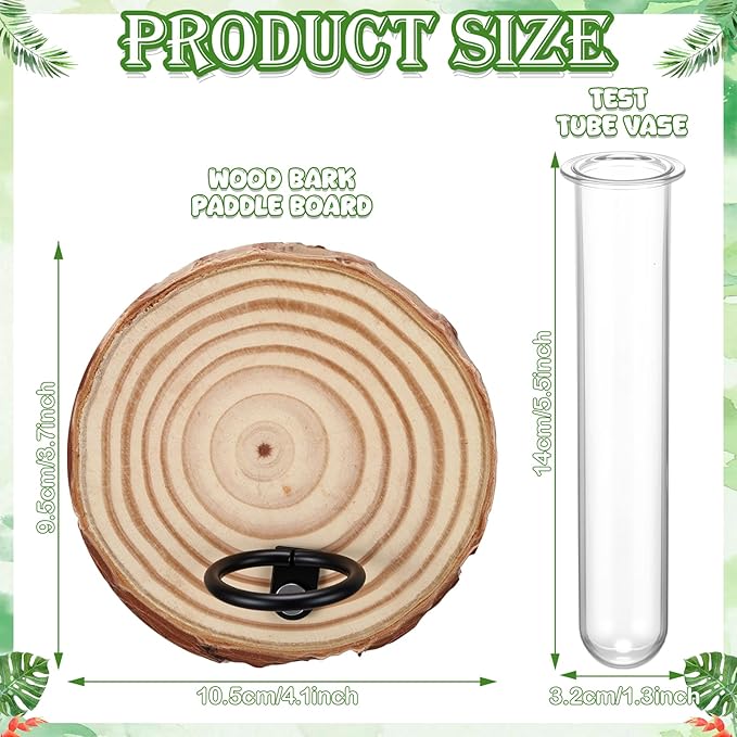 Chumia 6 Pcs Plant Propagation Stations Wall Hanging Planter Glass Plant Propagation Station, Natural Wood Slices Stand for Home Office Decoration