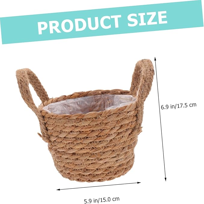 BESPORTBLE 2sets Seagrass Planters for Indoor Straw Pots for Outdoor Woven Flower Baskets Rattan Planter Baskets Handmade Storage with Liner 2pcs*2