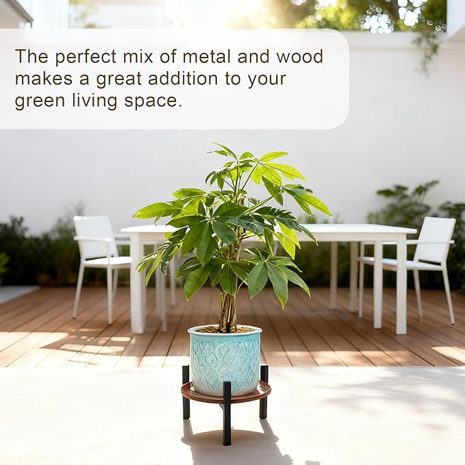 Vigordream Plant Stand Indoor, Heavy Duty Sturdy Metal Wooden Plant Holder Stool, Low Short Single Flower Pot Stand Decoration Racks for Home, Patio &Garden (Dark Brown, Large (2pack))