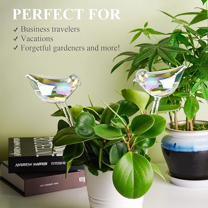 NiHome Bird Spike Plant Watering Globe 2-Pack 10" Light Gradient Hand-Blown Glass Globe Pot Plant Waterer for Home Indoor Outdoor Garden Patio Hanging Flower Automatic Irrigation System