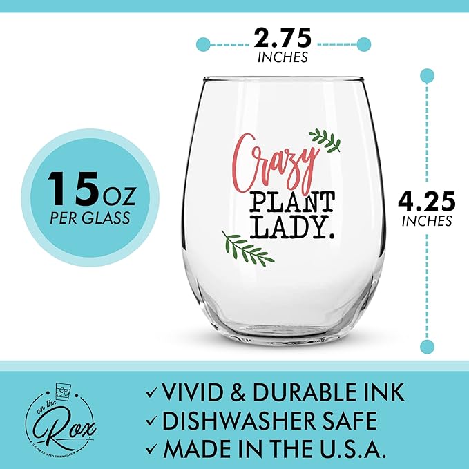 On The Rox Drinks Plant Lady Succulent Cactus Gifts for Women - Set of 2 Funny Wine Glasses 15oz - Pretty Fly For a Cacti - Crazy Plant Lady Wine Glass Tumbler