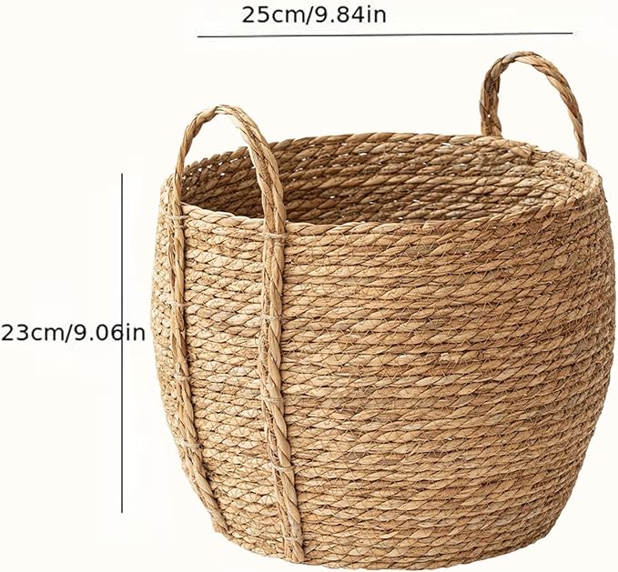 Rattan Planter, Woven Plant Basket, Seagrass Pot Rustic Woven Planter, Decorative Flower Pot with Sturdy Handle, Natural Decorative Storage, for Plants Indoor Balcony Garden Yard Living Room