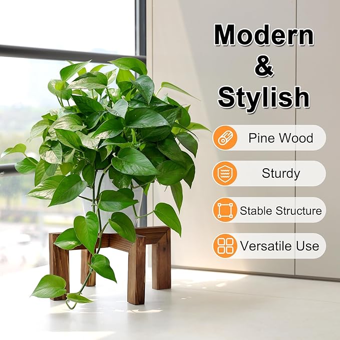 Vigordream Plant Stand, Indoor/Outdoor Wood Plant Holder, Single Flower Pot Stand, Sturdy Planter Stands (Walnut, Fit 5-9 Inch Pots)