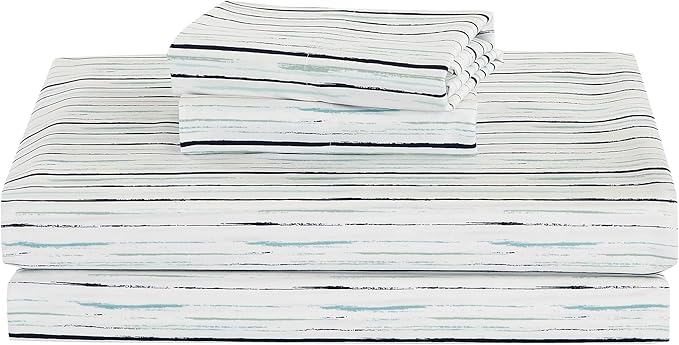 Chezmoi Collection Marvin 5-Piece Coastal Lodge Bed in a Bag Twin XL Comforter Set - Green Blue White Striped Printed Microfiber Bedding Set