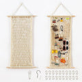 Pretty Jolly Hanging Jewelry Mesh Organizer Macrame Wall Mounted Necklaces Storage Earring Display Rack Girls Hair Clips Hanger with 20 Pieces S Shape Hooks for Bracelets,Necklace and Rings(Yellow)