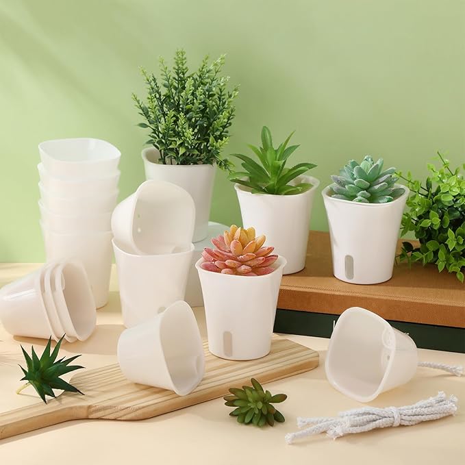 Ziliny 10 Pcs 3 Inch Self Watering Pots Self Watering Planters for Indoor Planters Plastic Garden Flower Pots with Level Indicator Vents for Herbs