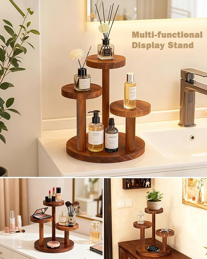 3 Tier Table Top Plant Stand Wooden Round,Small Window Sill Plant Shelf Indoor,Mini Desk Flower Succulent Stand Holder Rack,Little Display Stand for Desktop,Windowsill,Countertop,Kitchen,Oil Painting