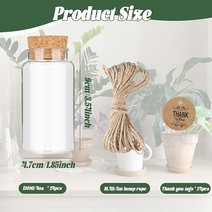 Ysglory 24 Pack 3.54'' Plant Propagation Stations 4oz Plastic Propagation Jars Planter Hydroponic Vase with Hole Lid and Thank You Tags for Plant Lovers Office Home Garden