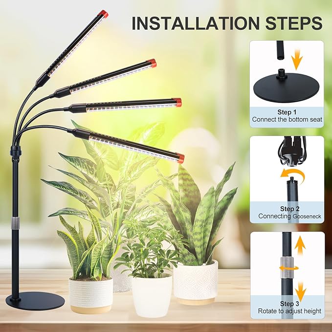 4Head Tabletop Grow Lights for Indoor Plants, Seed Starting, Bonsai, 4/8/12/16/20H Timer, 36 Watt Power Draw, NO Need Adapter, Bright and Big Coverage, Best Gift for Plants Lover