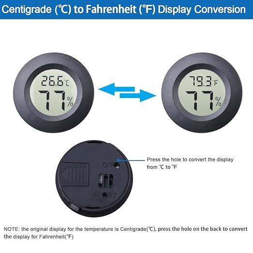 3pcs Mini Hygrometer Thermometer Indoor Outdoor Round Humidity Meter Temperature Gauge Humidity Sensor Fahrenheit Switchable Celsius Monitor for Reptile Jars 3D Printer