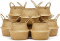 Qunclay 8 Pcs Woven Seagrass Baskets Belly Basket Folding Boho Natural Plant Pot with Handles Round Decorative Wicker Large Indoor Planter for Home Outdoor Tree Planters Decor (L,13''dx11''h)