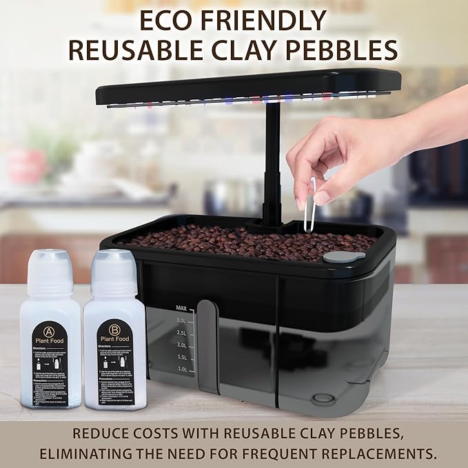 Clay Pebble Hydroponics Growing System Kit – Indoor Herb Garden with Smart LED Grow Light, Adjustable Height, and Complete Grow Kit – Nutrients Included for Cutting-Edge Indoor Gardening.