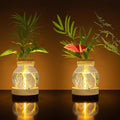 Plant Propagation Station with Wooden Saucer, Glass Terrarium with Stepless Dimming Function Hydroponic Glass Container Vase Jars Gardening Gifts for Mom Women Plant Lovers(2 Pack)