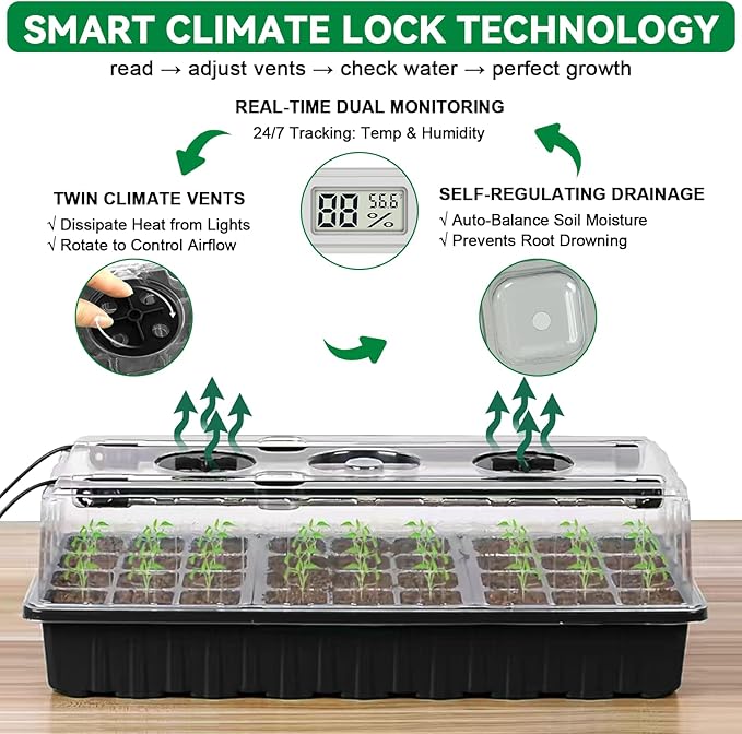 Seed Starter Tray with Grow Light,2 Pack 72 Cells Seed Starter Kit with Humidity Dome, Seed Starting Trays for Indoor Plant,Seedling Starter Trays for Germination