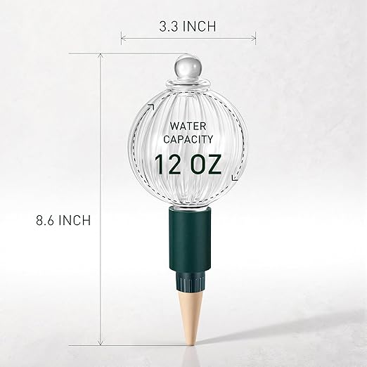 Soilagua 12 oz Plant Watering Globes Top Fill, Clear Glass Water Bulbs with Terracotta Spikes Stake, Vacation Slow Release Self Watering Planter Insert, Automatic Drip Device, 2 Pack