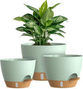 Self Watering Pots with Drainage Holes, 3 Pack 12/10/8 Inch Plant Pots with Water Level Indicator Deep Reservoir, Large Plastic Planter for Indoor Outdoor Plants - Green Brown