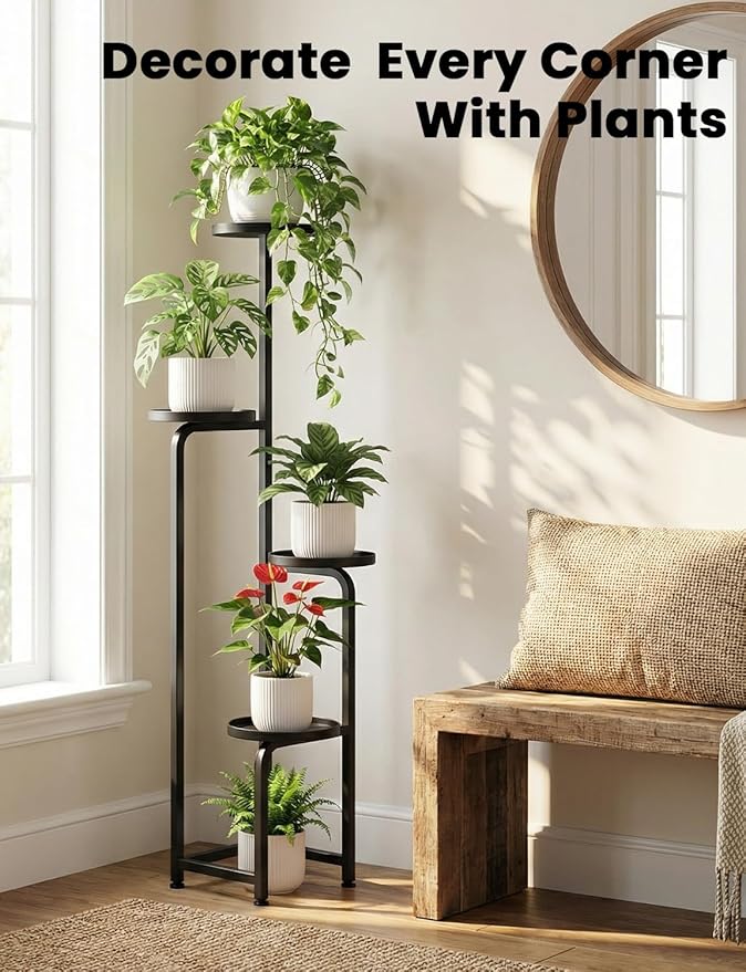 TOSKING 4 Tier Corner Plant Stand Indoor &Outdoor, Heavy Duty Metal Flower Pot Holder Shelf for Multiple Plants, Space Saving ,Tall Metal Plant Stand with Drainage Holes for Outdoor Use,Tiered Display for Patio, Garden, Balcony, Living Room Decor (Blac...