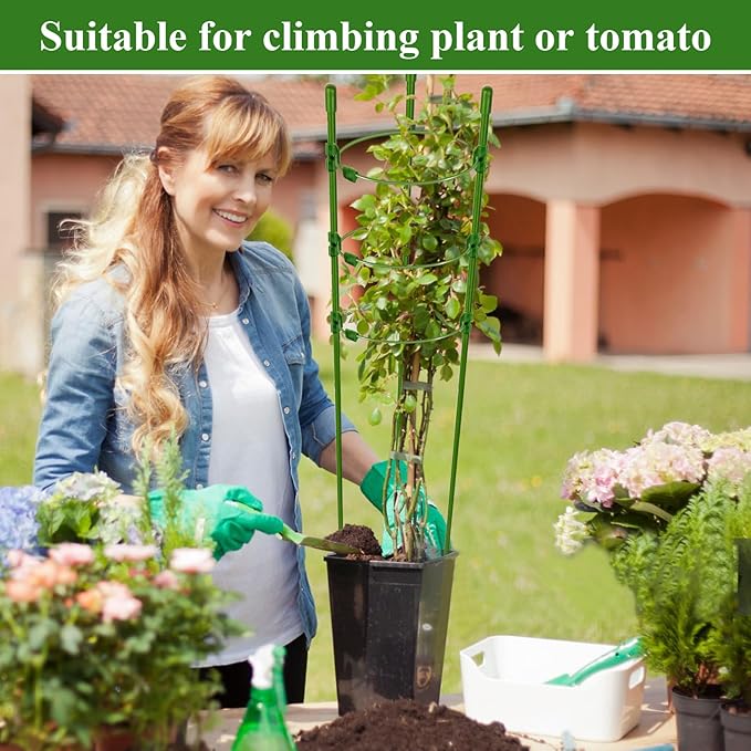 Legigo 3 Pack 30 Inch Plant Support Cages Tomato Cage for Garden- Plant Cages Adjustable Rings, Tomato Plant Support Stakes Trellis for Pots, Peppers, Cucumbers and Flowers with 10 Plant Clips