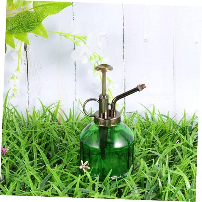 VOSAREA Vintage Glass Watering Kettle Mist Spray Hand Pressure Type Spray Bottle for Indoor Plants 500ml Capacity Glass Design for Flower Gardening and Succulent Care