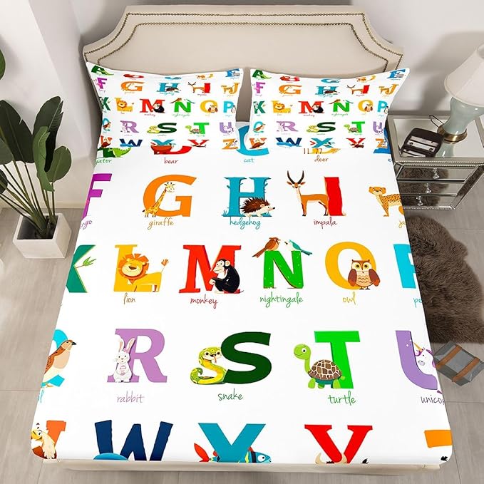 Feelyou Unicorn Bedding Set for Girls Boys Kids Sheet Set Cartoon Giraffe Koala Sheets Set Decorative Cute Animal Alphabet Bed Sheet Set Toddler Flamingo Penguin Sheets Twin Size 3Pcs
